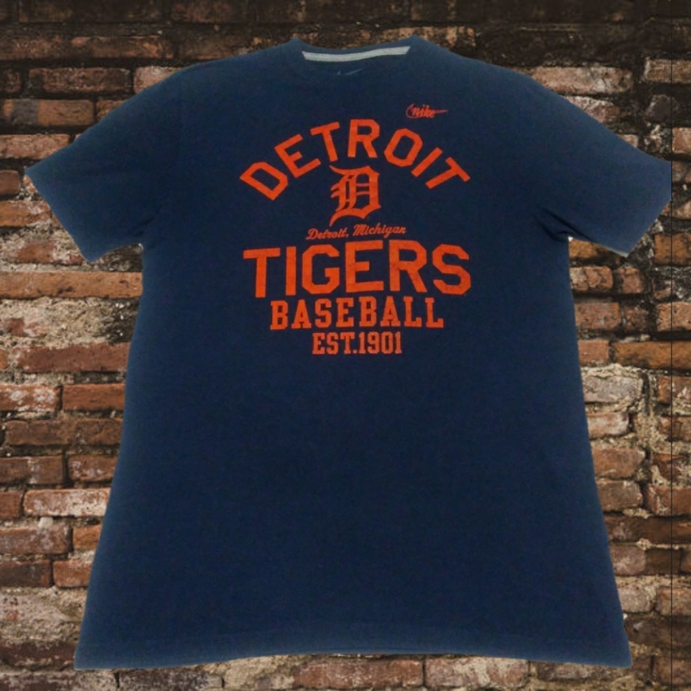 Nike Detroit Tigers Navy Blue And OrangeT-shirt
